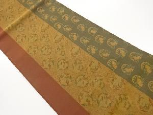 角倉文に向かい鳥・縞模様織出し開き名古屋帯（額縁仕立て）